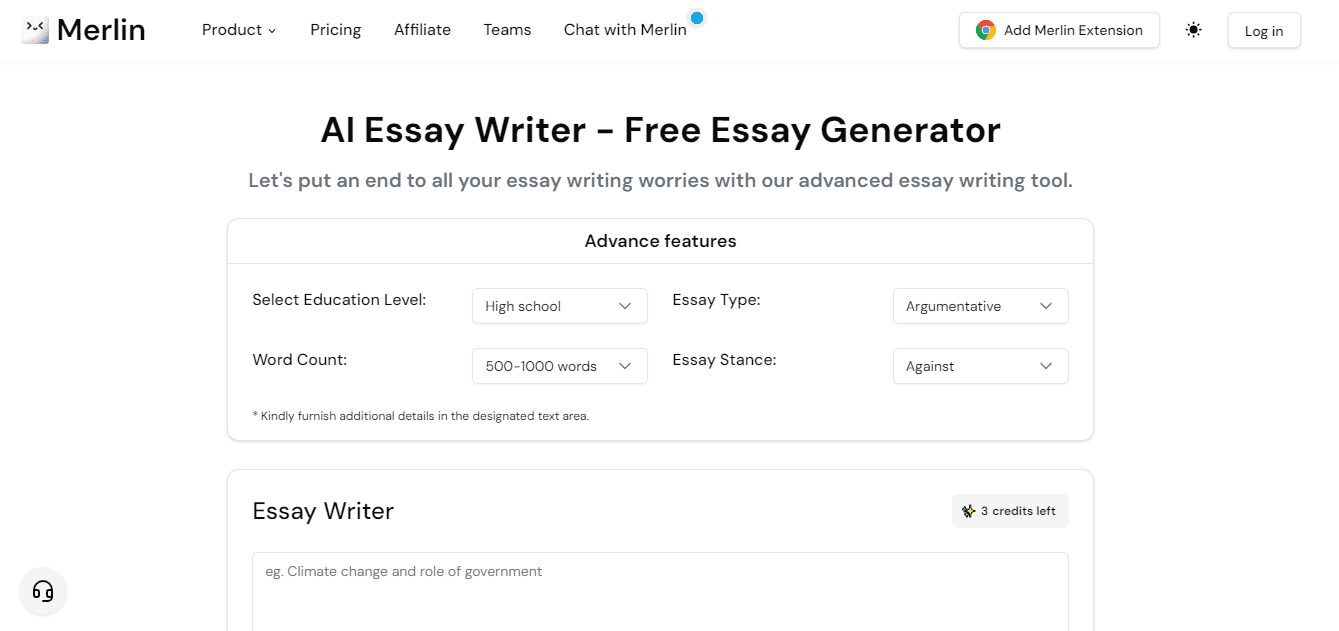 Merlin essay writing tool.