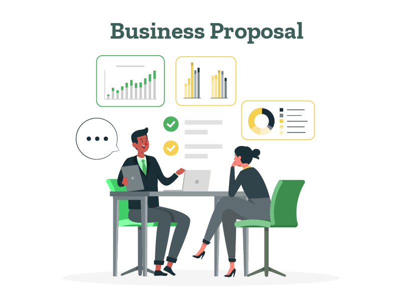 Two professionals are discussing how to write a business proposal.
