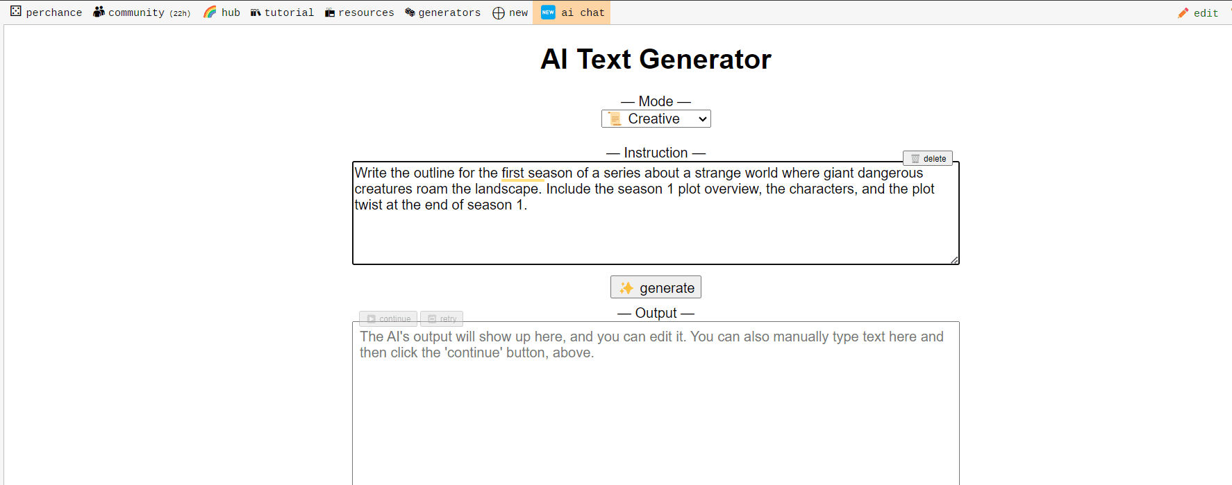 Perchance AI text generator.