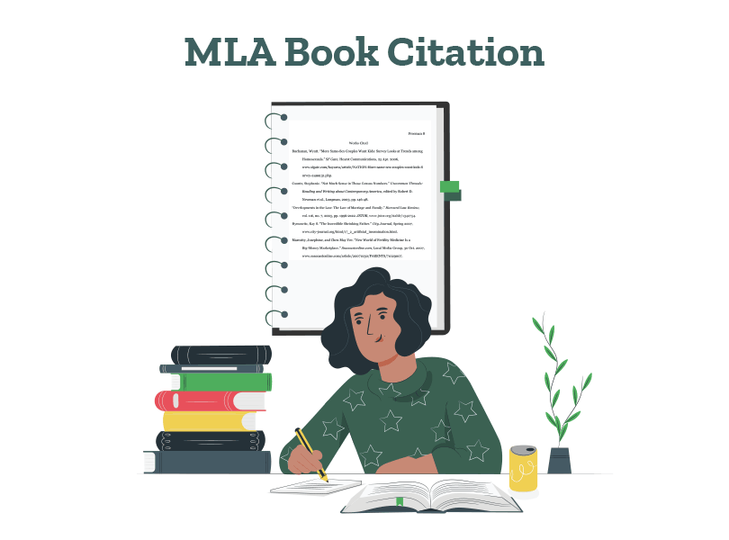 A student is listing down MLA book citations for her research paper.