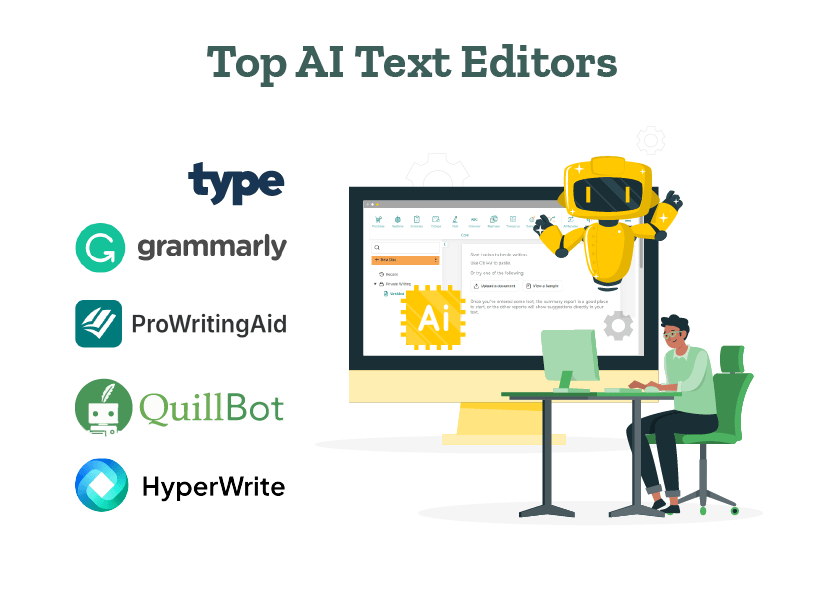 A student is using AI text editors like Type.ai, Grammarly, and ProWritingAid to edit his text.