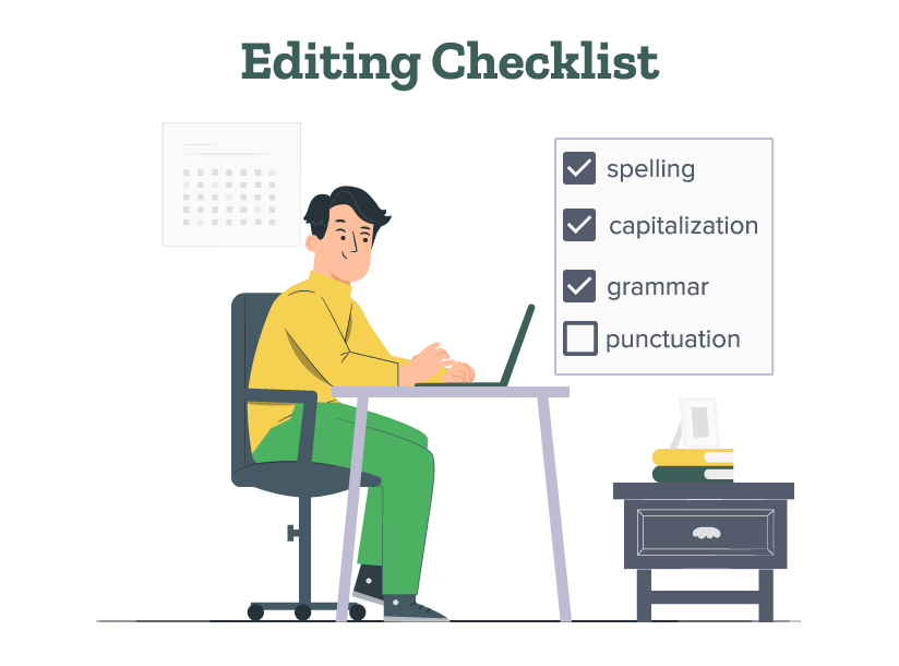 A person is working with an editing checklist and putting a checkmark on the criteria the content has met after editing.