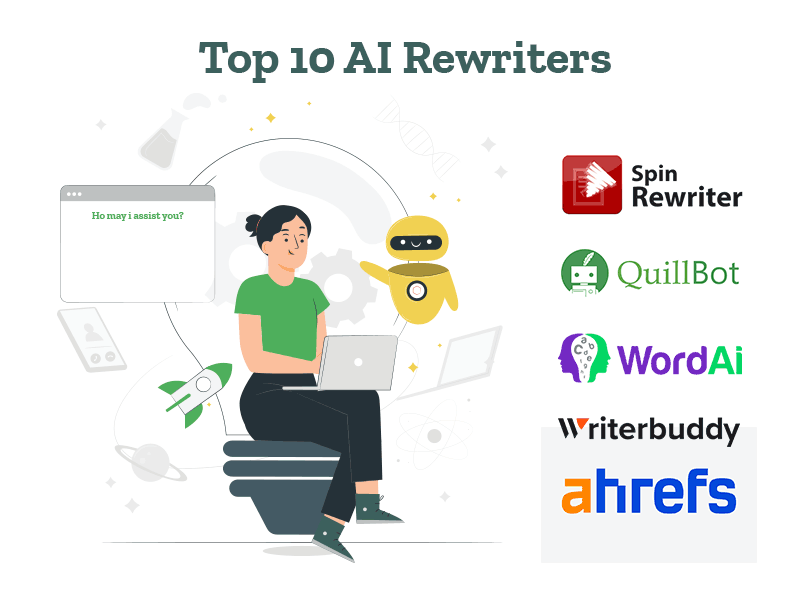 A student is using AI Rewriters like Spin Rewriter, QuillBot, WordAI, WriterBuddy, and Ahrefs.