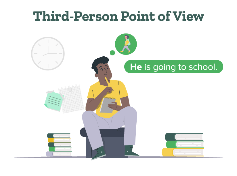 A person sitting is thinking about how to write in the third person and use the third-person point of view in his story.