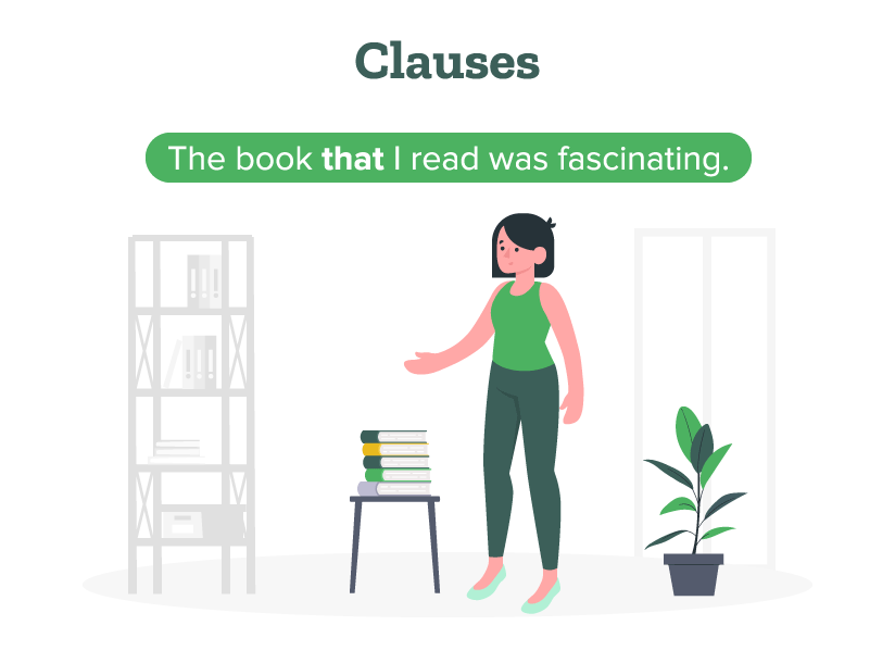 A person is seen explaining the meaning of clauses with a clause example and is preparing to learn the types of clauses.