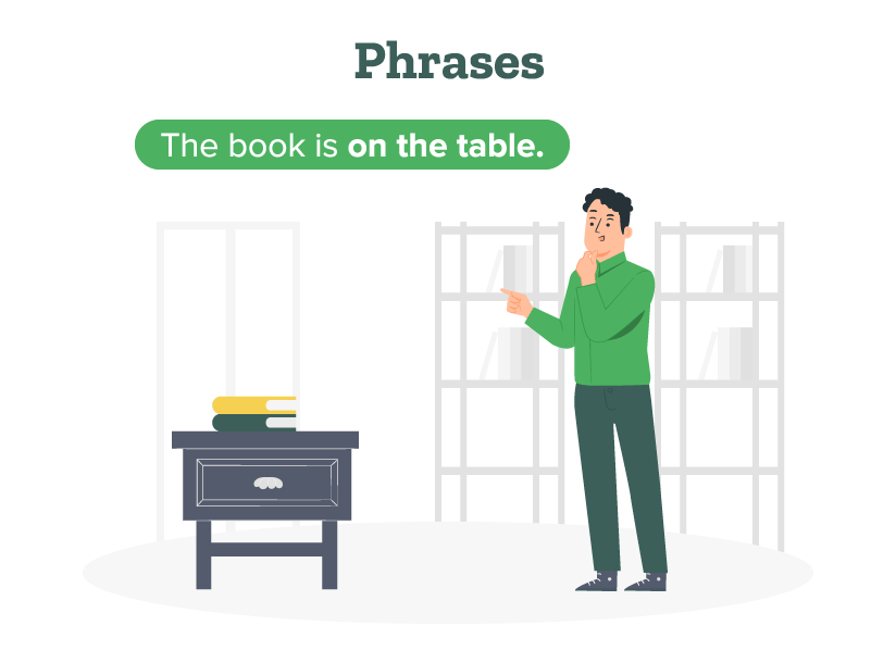 A person is studying phrases in sentences and phrase examples to understand what are phrases in English.