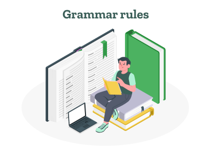 A student is studying grammar rules from online sources and learning to use online grammar checkers and grammar tools.