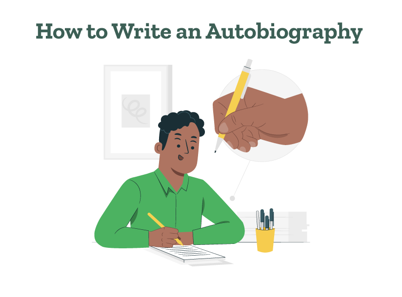 A writer is jotting down ideas for writing an autobiography.